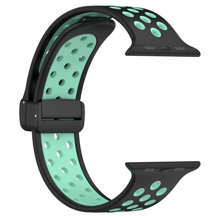 For Apple Watch 42mm Magnetic Buckle Silicone Watch Band(Black Cyan) - Watch Bands by PMC TechLife | Online Shopping South Africa | PMC TechLife