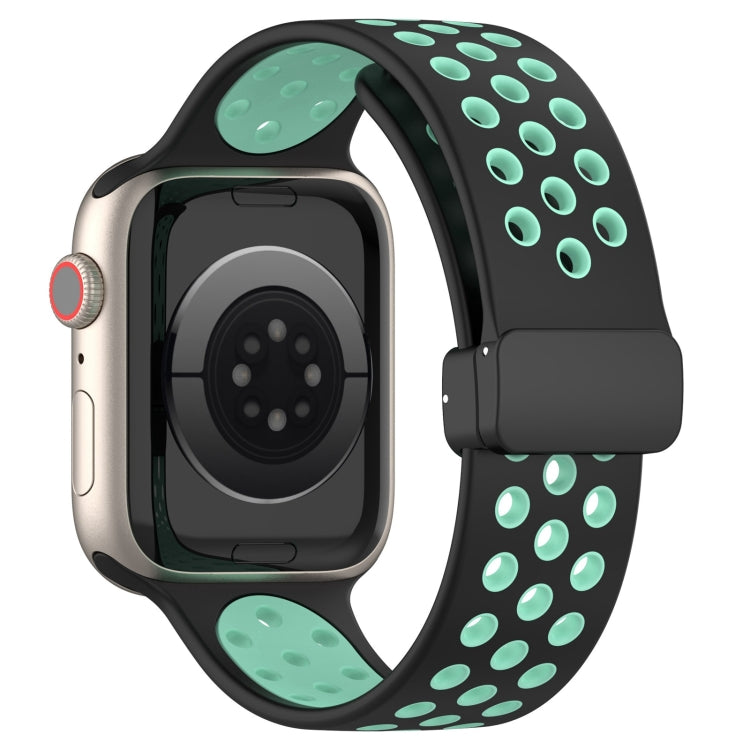 For Apple Watch 38mm Magnetic Buckle Silicone Watch Band(Black Cyan) - Watch Bands by PMC TechLife | Online Shopping South Africa | PMC TechLife
