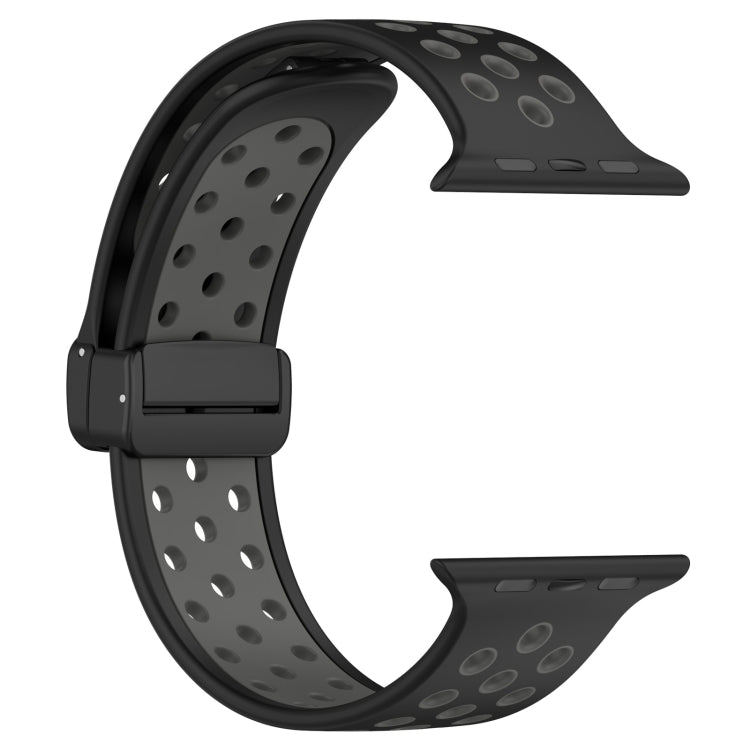 For Apple Watch SE 2023 44mm Magnetic Buckle Silicone Watch Band(Black Grey) - Watch Bands by PMC TechLife | Online Shopping South Africa | PMC TechLife