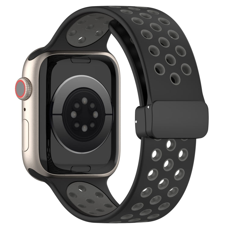 For Apple Watch SE 2023 44mm Magnetic Buckle Silicone Watch Band(Black Grey) - Watch Bands by PMC TechLife | Online Shopping South Africa | PMC TechLife