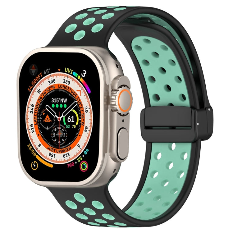 For Apple Watch SE 2023 44mm Magnetic Buckle Silicone Watch Band(Black Cyan) - Watch Bands by PMC TechLife | Online Shopping South Africa | PMC TechLife