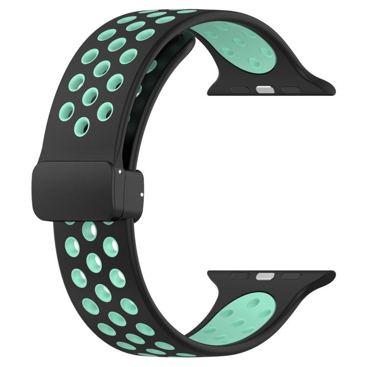 For Apple Watch SE 2023 44mm Magnetic Buckle Silicone Watch Band(Black Cyan) - Watch Bands by PMC TechLife | Online Shopping South Africa | PMC TechLife