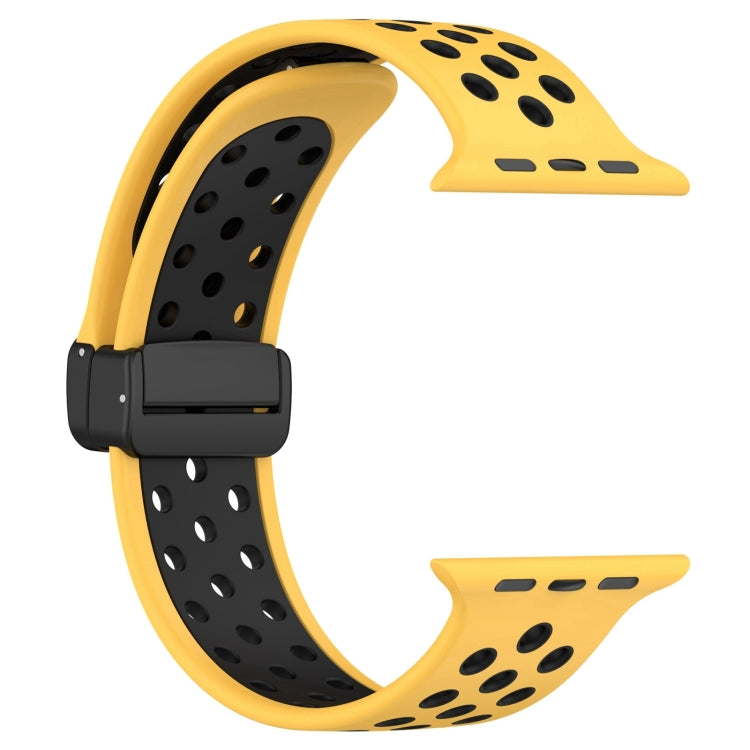 For Apple Watch SE 2023 44mm Magnetic Buckle Silicone Watch Band(Yellow Black) - Watch Bands by PMC TechLife | Online Shopping South Africa | PMC TechLife
