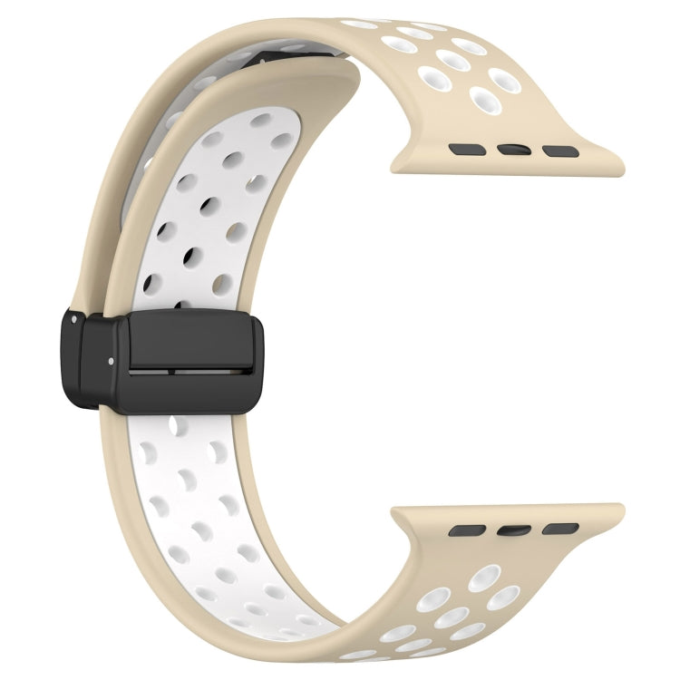 For Apple Watch SE 2023 44mm Magnetic Buckle Silicone Watch Band(Khaki White) - Watch Bands by PMC TechLife | Online Shopping South Africa | PMC TechLife
