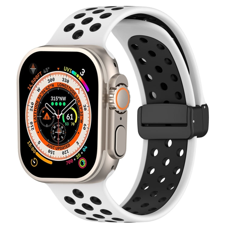 For Apple Watch Series 9 45mm Magnetic Buckle Silicone Watch Band(White Black) - Watch Bands by PMC TechLife | Online Shopping South Africa | PMC TechLife