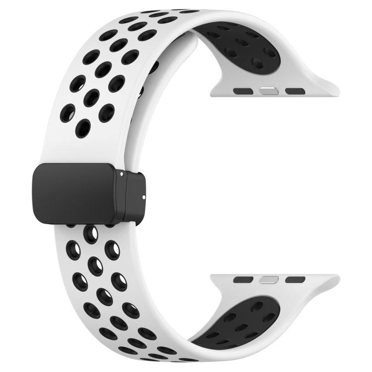 For Apple Watch Series 9 45mm Magnetic Buckle Silicone Watch Band(White Black) - Watch Bands by PMC TechLife | Online Shopping South Africa | PMC TechLife