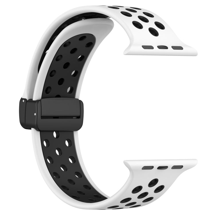 For Apple Watch Series 9 45mm Magnetic Buckle Silicone Watch Band(White Black) - Watch Bands by PMC TechLife | Online Shopping South Africa | PMC TechLife