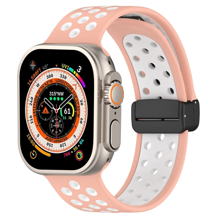 For Apple Watch Series 9 45mm Magnetic Buckle Silicone Watch Band(Pink White) - Watch Bands by PMC TechLife | Online Shopping South Africa | PMC TechLife