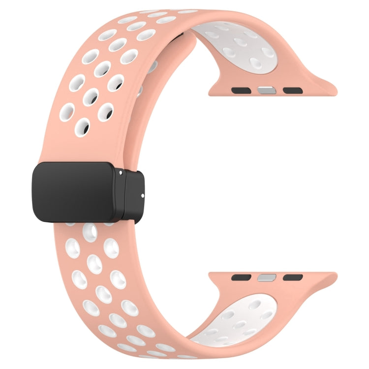 For Apple Watch Series 9 45mm Magnetic Buckle Silicone Watch Band(Pink White) - Watch Bands by PMC TechLife | Online Shopping South Africa | PMC TechLife