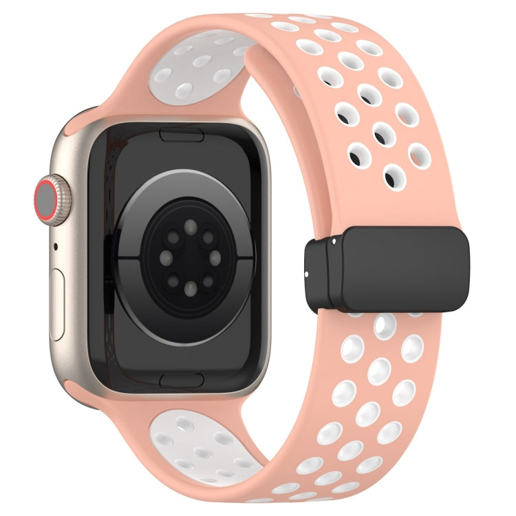 For Apple Watch Series 9 45mm Magnetic Buckle Silicone Watch Band(Pink White) - Watch Bands by PMC TechLife | Online Shopping South Africa | PMC TechLife