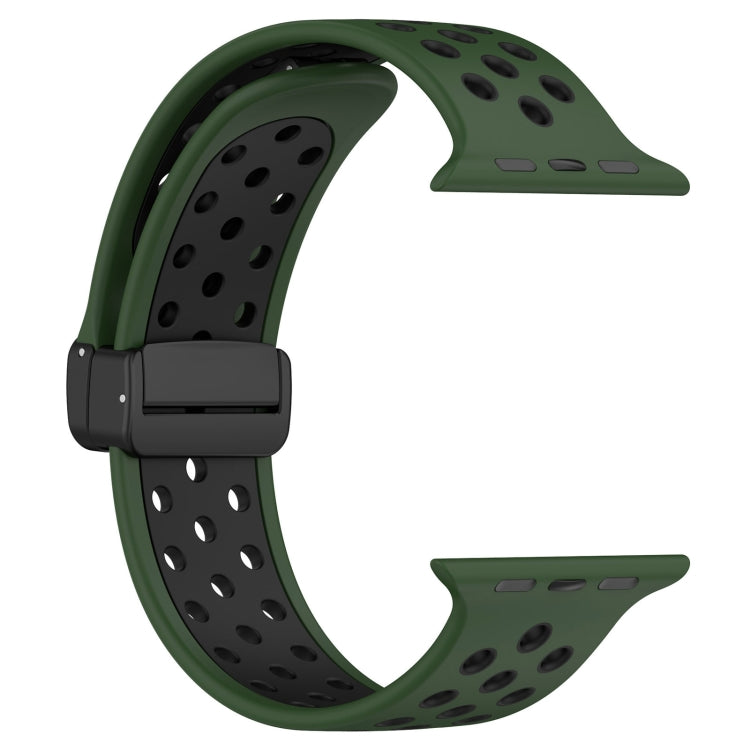For Apple Watch Series 9 45mm Magnetic Buckle Silicone Watch Band(Army Green Black) - Watch Bands by PMC TechLife | Online Shopping South Africa | PMC TechLife