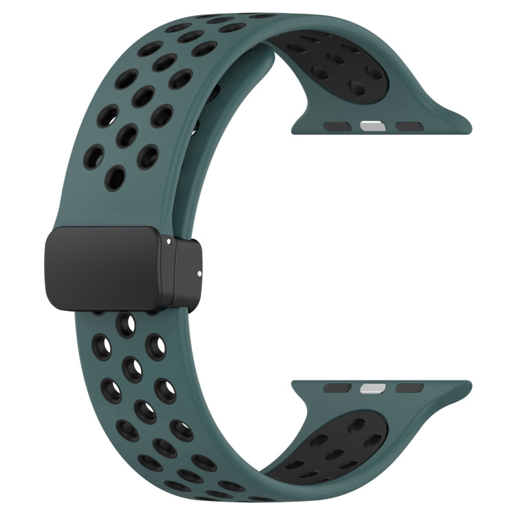 For Apple Watch Series 9 41mm Magnetic Buckle Silicone Watch Band(Olive Black) - Watch Bands by PMC TechLife | Online Shopping South Africa | PMC TechLife