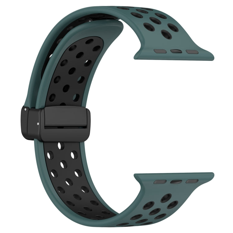For Apple Watch Series 9 41mm Magnetic Buckle Silicone Watch Band(Olive Black) - Watch Bands by PMC TechLife | Online Shopping South Africa | PMC TechLife