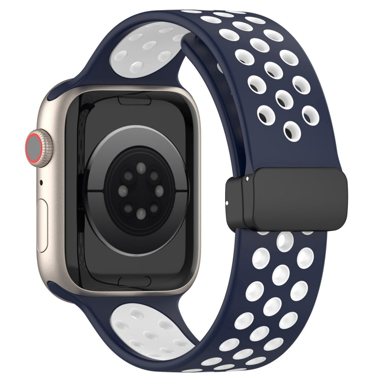 For Apple Watch Series 9 41mm Magnetic Buckle Silicone Watch Band(Navy White) - Watch Bands by PMC TechLife | Online Shopping South Africa | PMC TechLife