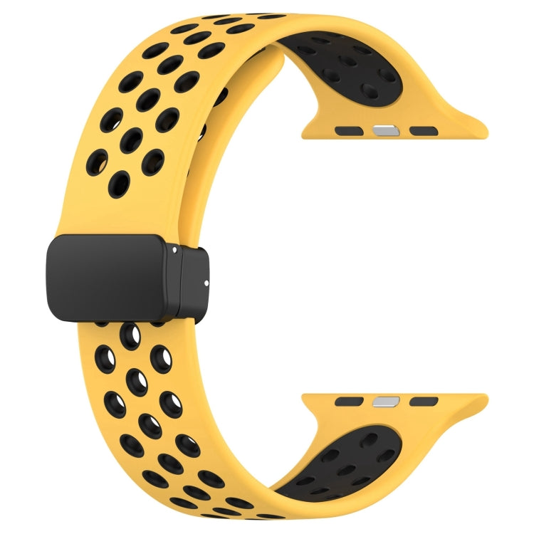 For Apple Watch Series 9 41mm Magnetic Buckle Silicone Watch Band(Yellow Black) - Watch Bands by PMC TechLife | Online Shopping South Africa | PMC TechLife