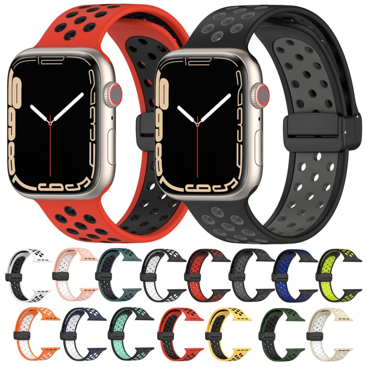 For Apple Watch 38mm Magnetic Buckle Silicone Watch Band(Black Red) - Watch Bands by PMC TechLife | Online Shopping South Africa | PMC TechLife
