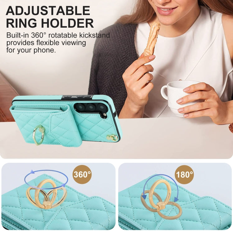 For Samsung Galaxy S23 5G Rhombic Texture Card Bag Phone Case with Long Lanyard(Mint Green) - free shipping - PMC TechLife - Order now!