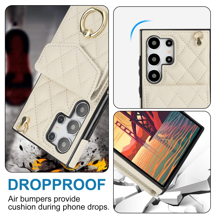 For Samsung Galaxy S24 Ultra 5G Rhombic Texture Card Bag Phone Case with Long Lanyard(White) - free shipping - PMC TechLife - Order now!