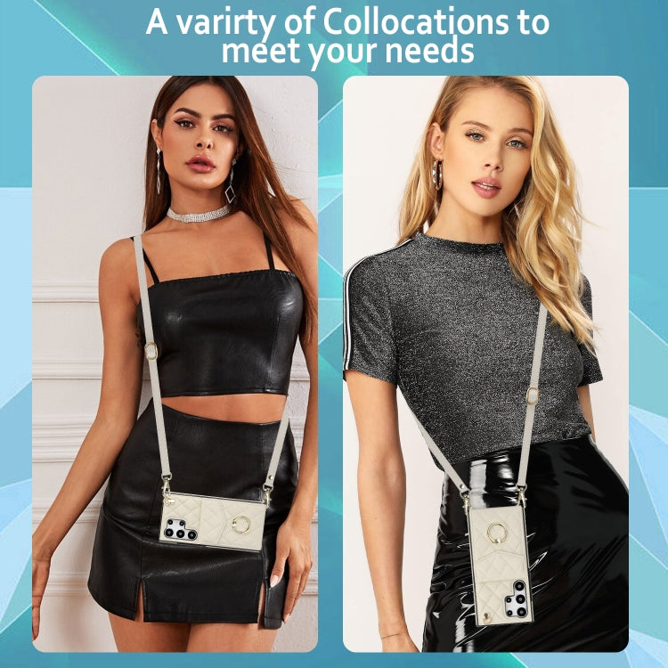 For Samsung Galaxy S24 Ultra 5G Rhombic Texture Card Bag Phone Case with Long Lanyard(White) - free shipping - PMC TechLife - Order now!