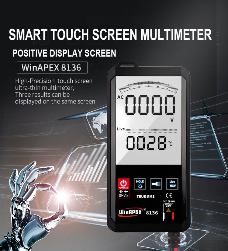 WinAPEX Smart Touch Screen Digital Multimeter, Model:8136 - free shipping - PMC TechLife - Order now!