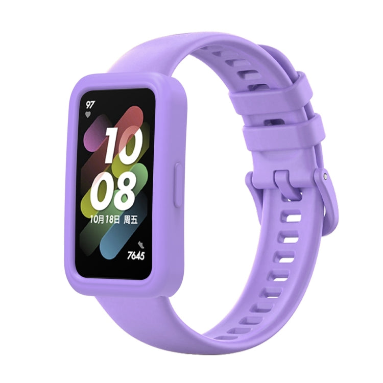 For Huawei Band 8 Silicone Protective Case + Silicone Watch Band Kit(Purple) - Watch Bands by PMC TechLife | Online Shopping South Africa | PMC TechLife