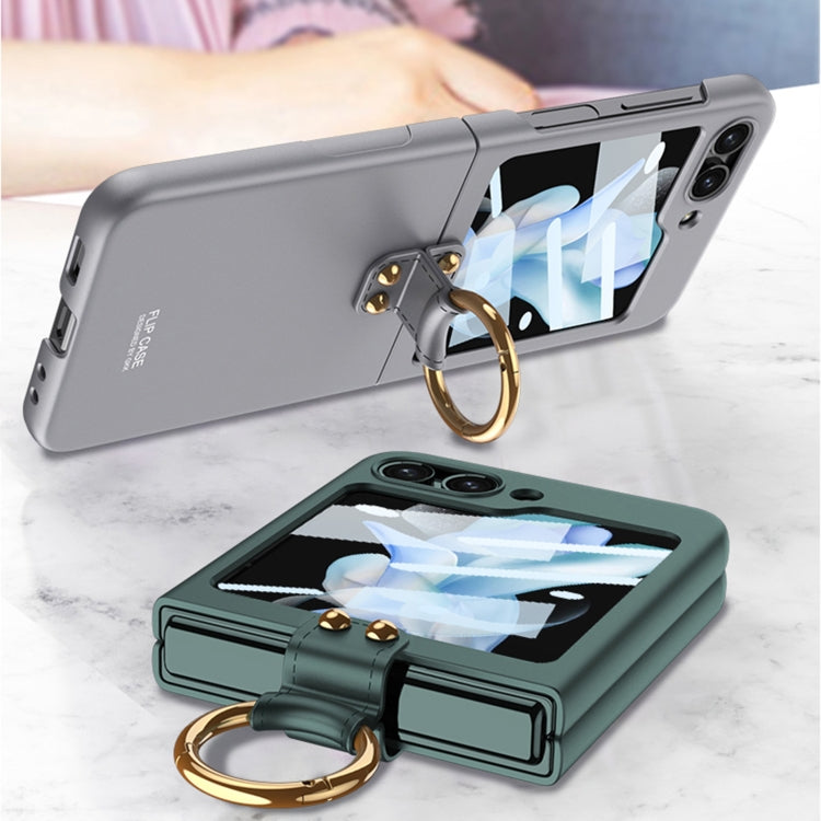 For Samsung Galaxy Z Flip5 GKK Ultra-thin PC Full Coverage Phone Case with Ring Holder / Tempered Film(Dark Green) - free shipping - PMC TechLife - Order now!