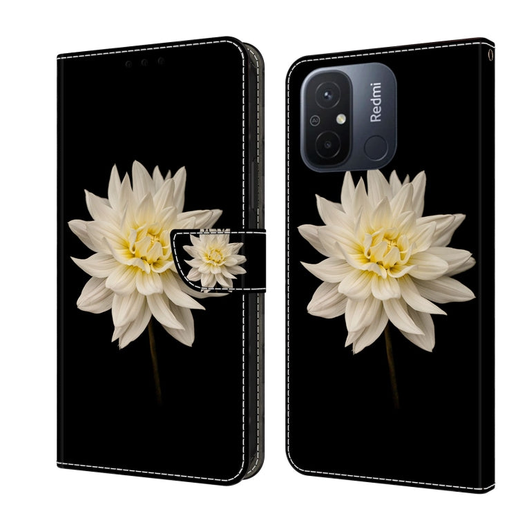 For Xiaomi Redmi 11A 4G / Redmi 12C Global Crystal 3D Shockproof Protective Leather Phone Case(White Flower) - free shipping - PMC TechLife - Order now!