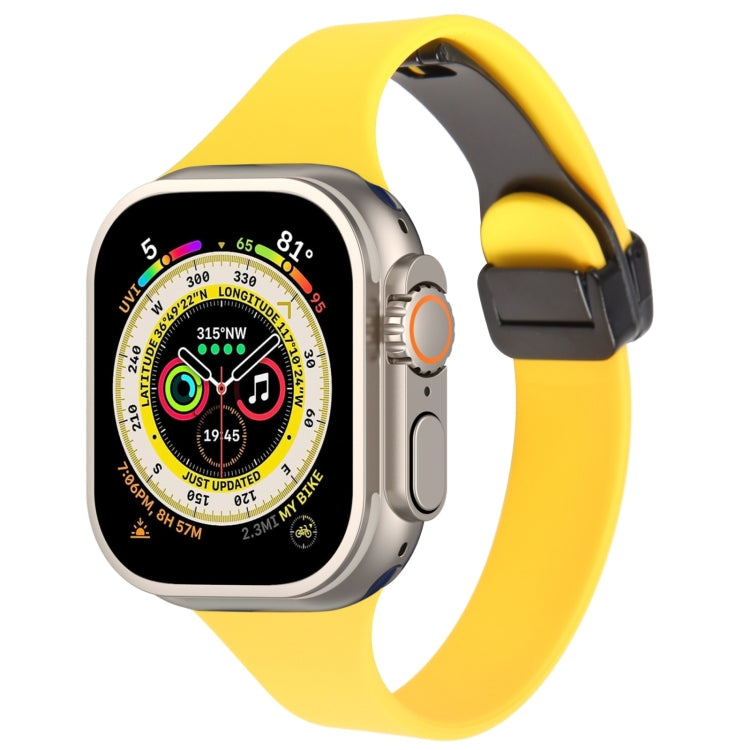For Apple Watch Ultra 49mm Magnetic Buckle Slim Silicone Watch Band(Yellow) - Watch Bands by PMC TechLife | Online Shopping South Africa | PMC TechLife