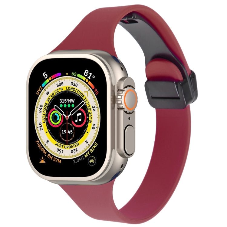 For Apple Watch Ultra 49mm Magnetic Buckle Slim Silicone Watch Band(Wine Red) - Watch Bands by PMC TechLife | Online Shopping South Africa | PMC TechLife