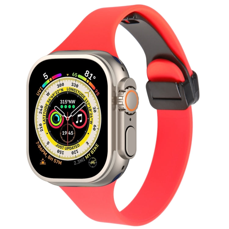 For Apple Watch Ultra 49mm Magnetic Buckle Slim Silicone Watch Band(Red) - Watch Bands by PMC TechLife | Online Shopping South Africa | PMC TechLife