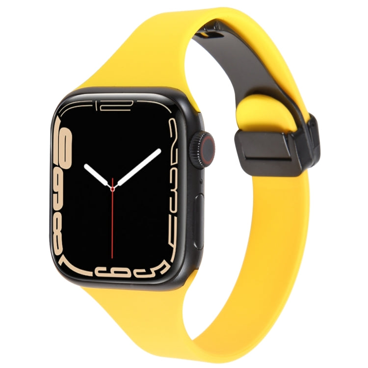 For Apple Watch 8 45mm  Magnetic Buckle Slim Silicone Watch Band(Yellow) - Watch Bands by PMC TechLife | Online Shopping South Africa | PMC TechLife