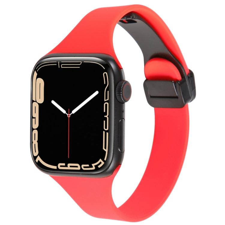 For Apple Watch 8 45mm  Magnetic Buckle Slim Silicone Watch Band(Red) - Watch Bands by PMC TechLife | Online Shopping South Africa | PMC TechLife
