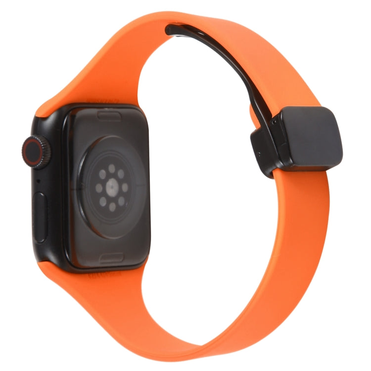 For Apple Watch 8 45mm  Magnetic Buckle Slim Silicone Watch Band(Orange) - Watch Bands by PMC TechLife | Online Shopping South Africa | PMC TechLife