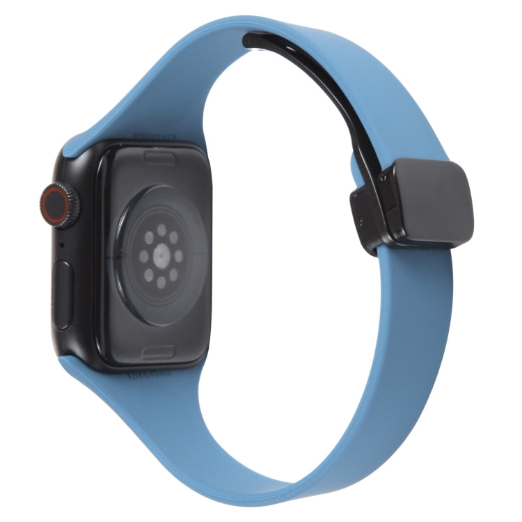 For Apple Watch 8 45mm  Magnetic Buckle Slim Silicone Watch Band(Blue) - Watch Bands by PMC TechLife | Online Shopping South Africa | PMC TechLife