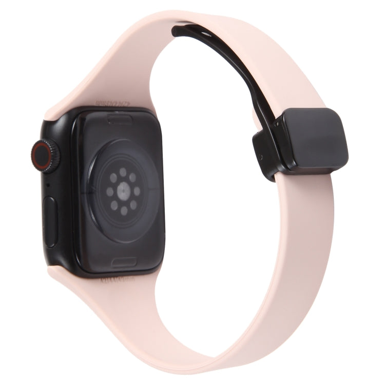 For Apple Watch SE 2022 44mm Magnetic Buckle Slim Silicone Watch Band(Pink) - Watch Bands by PMC TechLife | Online Shopping South Africa | PMC TechLife