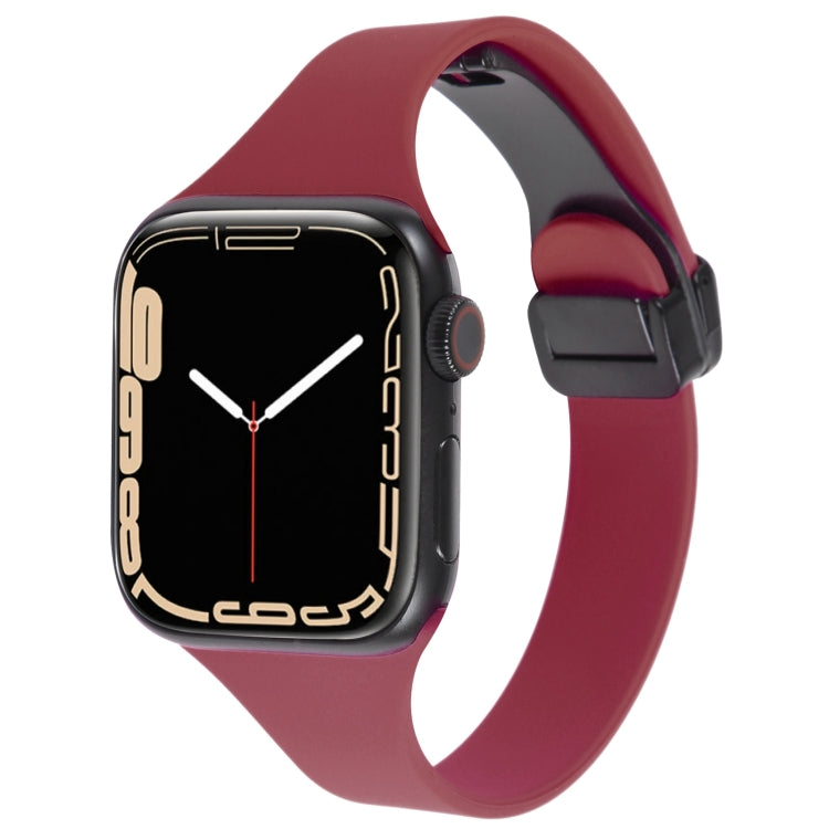 For Apple Watch 7 41mm Magnetic Buckle Slim Silicone Watch Band(Wine Red) - Watch Bands by PMC TechLife | Online Shopping South Africa | PMC TechLife