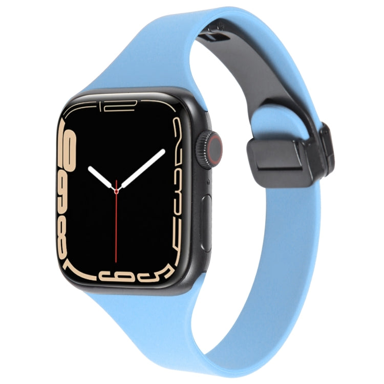 For Apple Watch 7 41mm Magnetic Buckle Slim Silicone Watch Band(Light Blue) - Watch Bands by PMC TechLife | Online Shopping South Africa | PMC TechLife