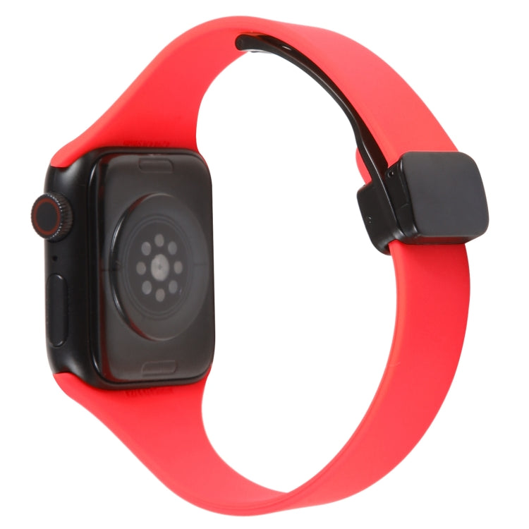 For Apple Watch SE 44mm Magnetic Buckle Slim Silicone Watch Band(Red) - Watch Bands by PMC TechLife | Online Shopping South Africa | PMC TechLife