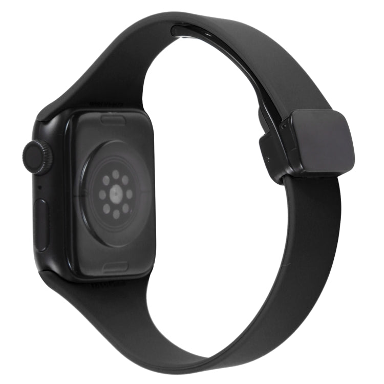 For Apple Watch 6 44mm Magnetic Buckle Slim Silicone Watch Band(Black) - Watch Bands by PMC TechLife | Online Shopping South Africa | PMC TechLife