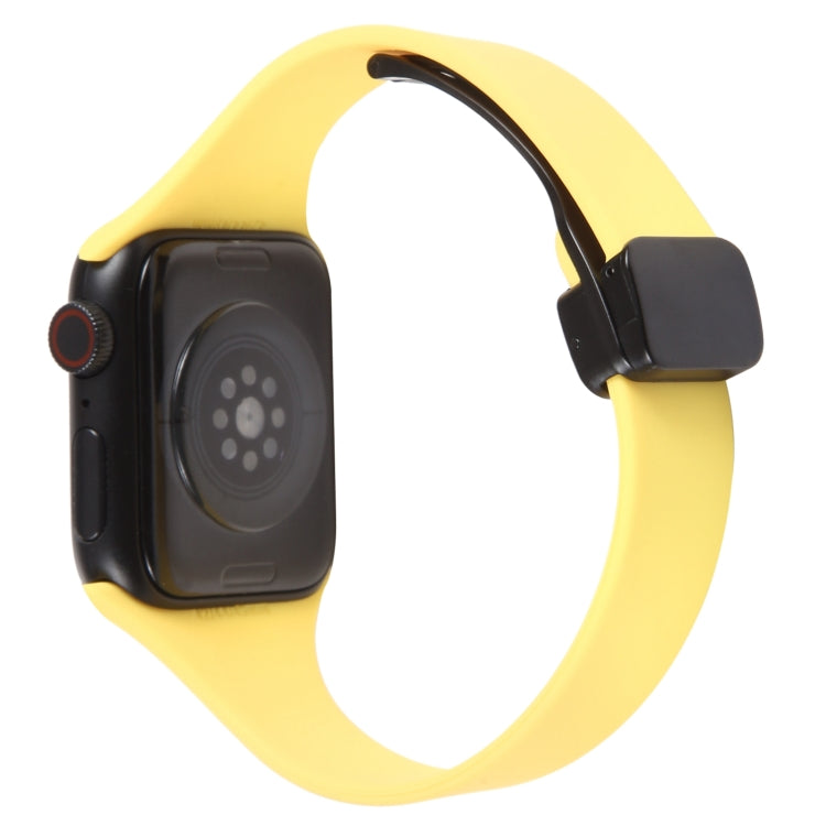 For Apple Watch 6 44mm Magnetic Buckle Slim Silicone Watch Band(Light Yellow) - Watch Bands by PMC TechLife | Online Shopping South Africa | PMC TechLife