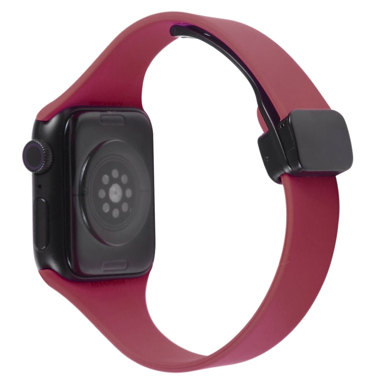 For Apple Watch 5 44mm Magnetic Buckle Slim Silicone Watch Band(Wine Red) - Watch Bands by PMC TechLife | Online Shopping South Africa | PMC TechLife