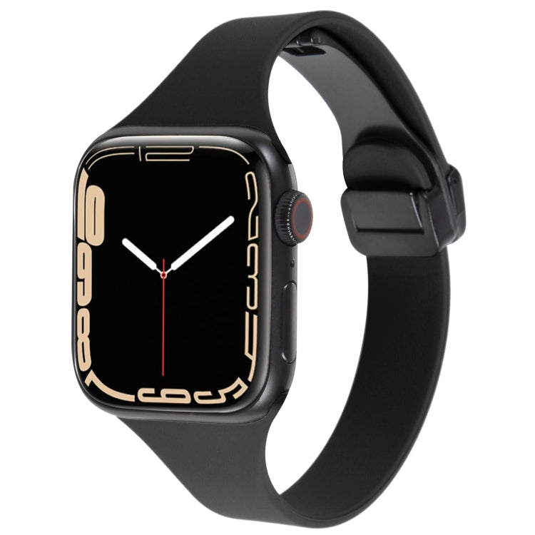 For Apple Watch 5 44mm Magnetic Buckle Slim Silicone Watch Band(Black) - Watch Bands by PMC TechLife | Online Shopping South Africa | PMC TechLife