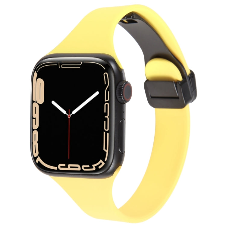For Apple Watch 4 40mm Magnetic Buckle Slim Silicone Watch Band(Light Yellow) - Watch Bands by PMC TechLife | Online Shopping South Africa | PMC TechLife