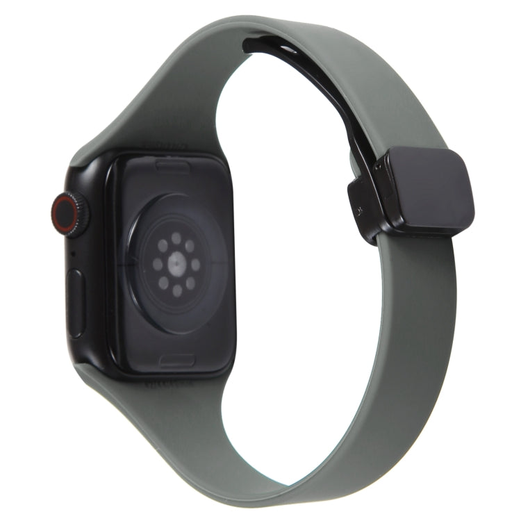 For Apple Watch 3 42mm Magnetic Buckle Slim Silicone Watch Band(Army Green) - Watch Bands by PMC TechLife | Online Shopping South Africa | PMC TechLife