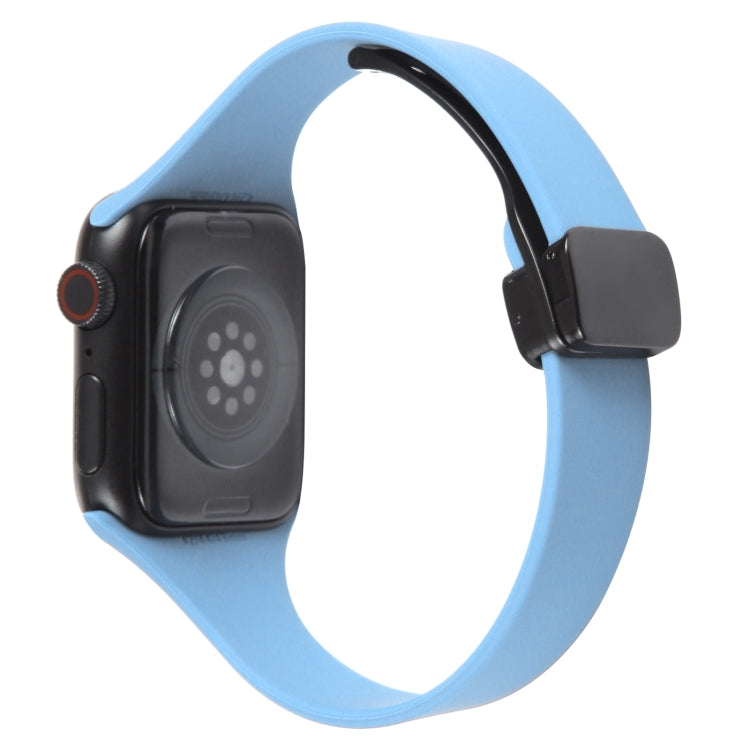 For Apple Watch 38mm Magnetic Buckle Slim Silicone Watch Band(Light Blue) - Watch Bands by PMC TechLife | Online Shopping South Africa | PMC TechLife