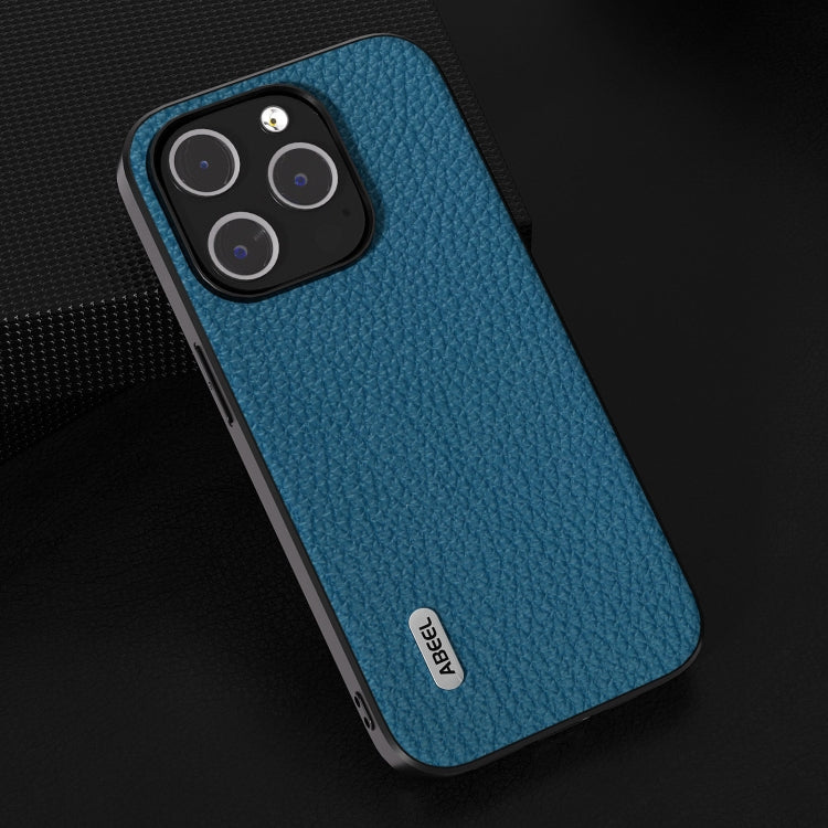 For iPhone 14 Pro Max ABEEL Genuine Leather Litchi Texture Phone Case(Blue) - free shipping - PMC TechLife - Order now!
