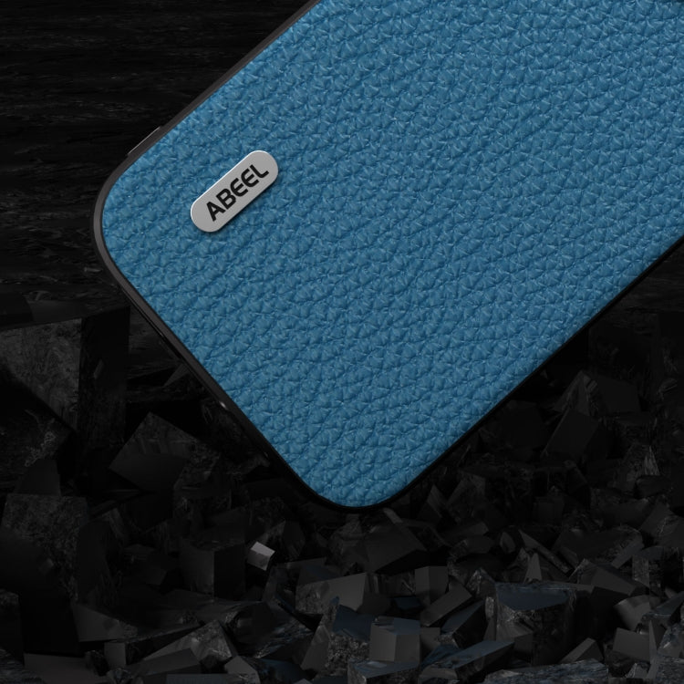 For iPhone 14 Pro Max ABEEL Genuine Leather Litchi Texture Phone Case(Blue) - free shipping - PMC TechLife - Order now!