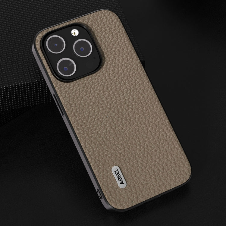 For iPhone 14 Pro Max ABEEL Genuine Leather Litchi Texture Phone Case(Grey) - free shipping - PMC TechLife - Order now!