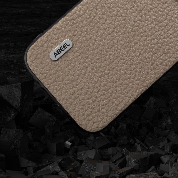 For iPhone 14 Pro Max ABEEL Genuine Leather Litchi Texture Phone Case(Grey) - free shipping - PMC TechLife - Order now!