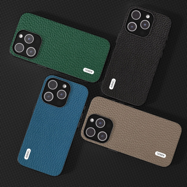 For iPhone 14 ABEEL Genuine Leather Litchi Texture Phone Case(Blue) - free shipping - PMC TechLife - Order now!